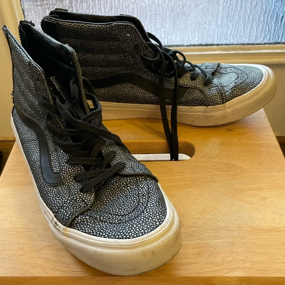 Vans High Top SK8 Metallic Black Silver Pebble Sneakers Unisex M 7.5 W 9 - Picture 8 of 16